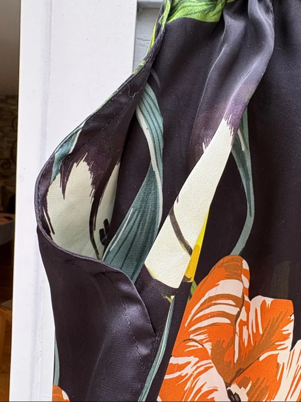 Black Floral Wide-Leg Pants with Yellow & Orange Tulips - Picture 6 of 10